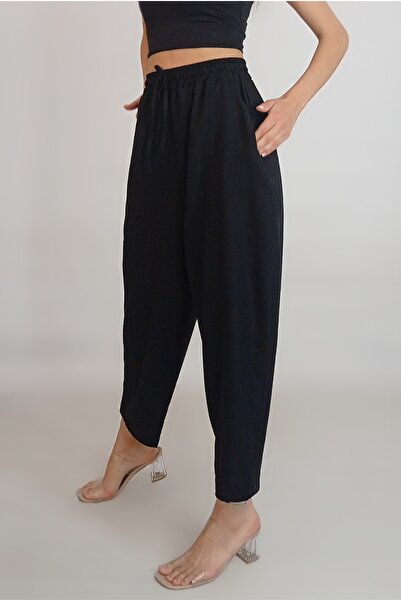 oyagüler KADIN SİYAH AEROBİN HAFİF KUMAŞ CEPLİ ŞALVAR PANTOLON YY101143