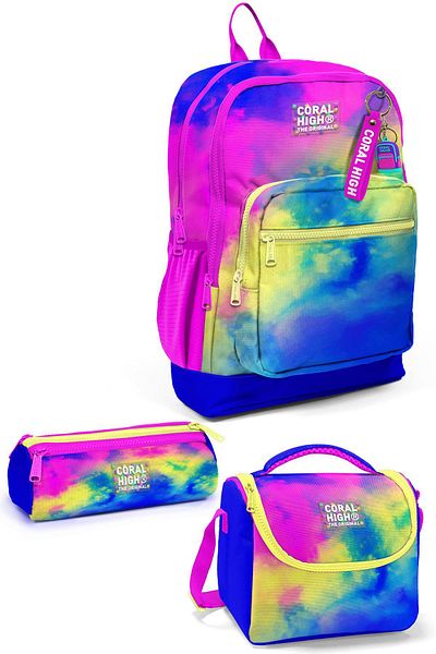 Coral High Set de 3 genți de școală colorate cu model Batik - SET 0123757