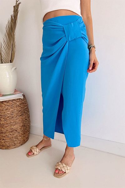 Suzi butik Fustă midi pentru femei, albastră, cu piept dublu - 2934