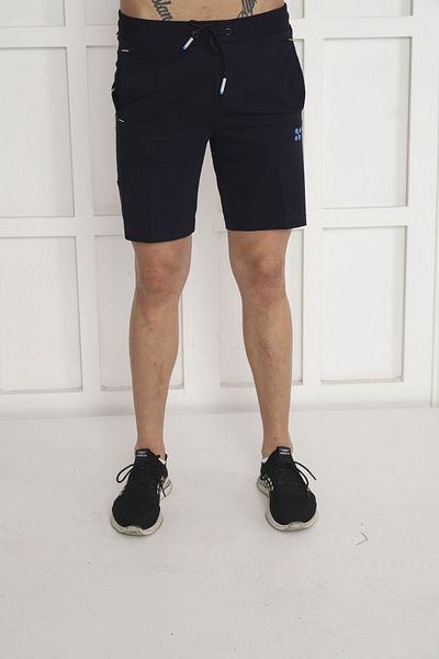 NEED LİFE Navy Blue Men's Cotton Shorts - Regular Fit, Elastic Waist, Back Pocket, Print Detail