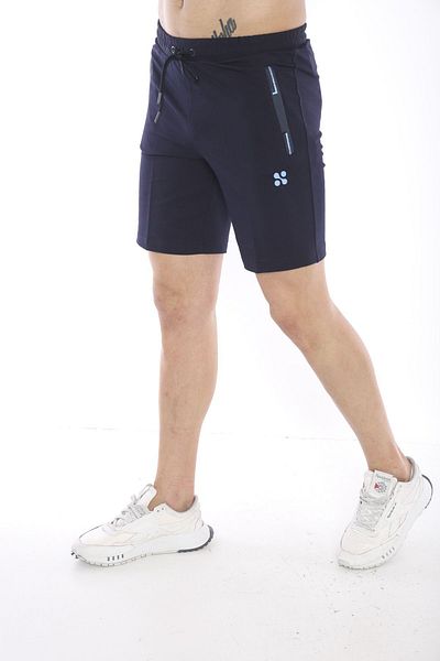 NEED LİFE Navy Blue Men's Shorts - Zippered, Rubber Waist, Ice Blue Printed Cotton Pockets