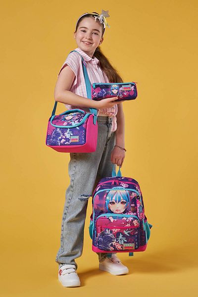 Coral High Geantă de școală din 3 piese cu model pisică anime violet roz - SET 0123753
