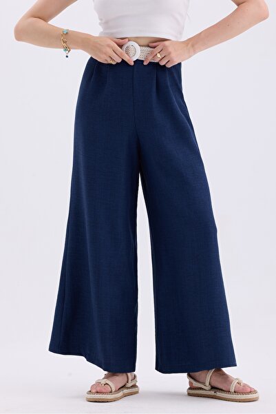 MD trend Linen Blended Loose Summer Trousers - Women's, Belt and Elastic Waist