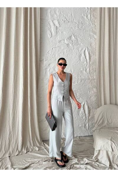 Lady Pixie بدلة كتان - طقم بنطلون وسترة نسائي