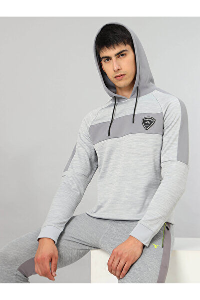 Technosport By Styli Contrast Panel Melange Fleece Hoodie