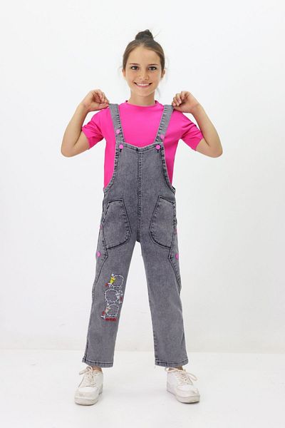 GZT TEKSTİL Girl's Festive Salopette and T-Shirt - TOP Style