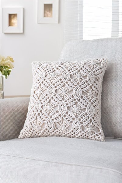 DECORDEM Lena Lux Makrome Dekoratif Kırlent Kılıfı, Handmade, 43x43 Cm