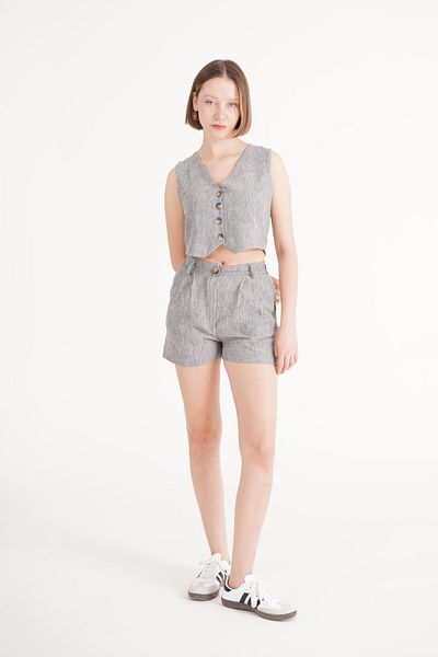 Hipo Trend Anthracite Linen Double Vest and Shorts Set