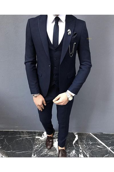 MASSARO Men's Navy Blue Suit