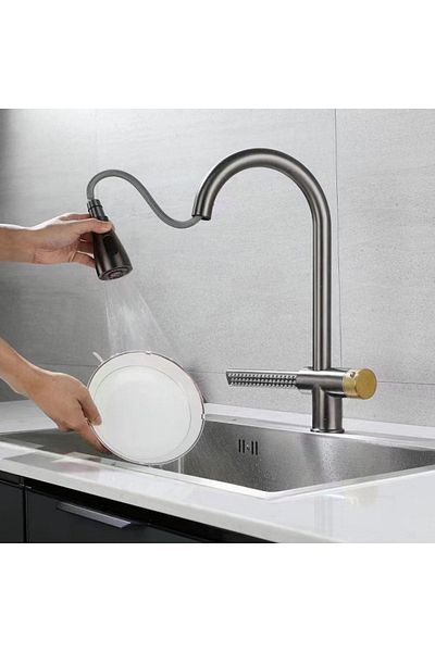 OEM Kitchen Sink Faucet with Waterfall New Design with Fountain Function Anthracite Gray