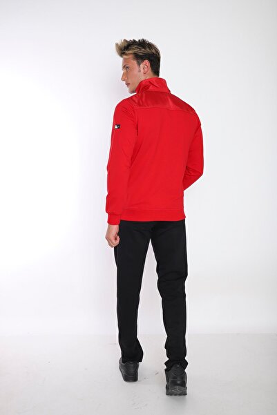 NEED LİFE Erkek Kırmızı Siyah Rahat Kalıp Dik Yaka Kapitoneli Nakış Detaylı Eşofman Takım