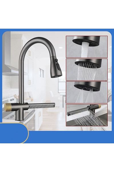 OEM Kitchen Sink Faucet with Waterfall New Design with Fountain Function Anthracite Gray