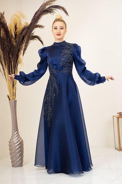 Surikka Rain Detailed - Draped Bead Embroidered Evening Dress