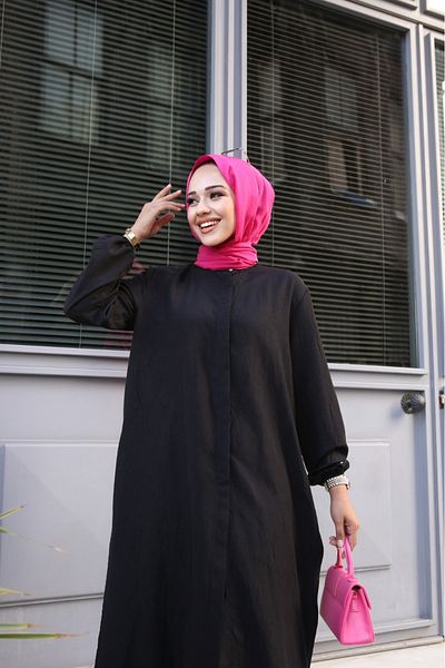 Tesettür Diyarı Σετ παντελονιού Lizza Black Long Tunic Side Slit - Nursery Fabric
