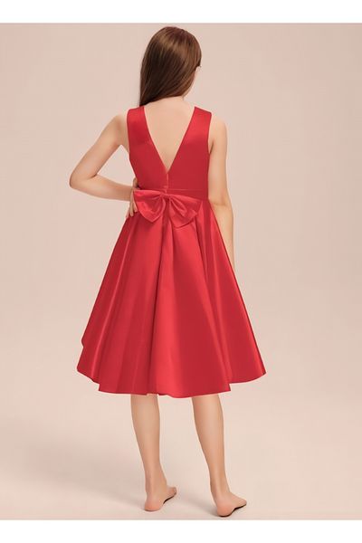 nsmkidslife Red Elegant Short Asymmetrical Girl's Dress - for Birthday and Graduation