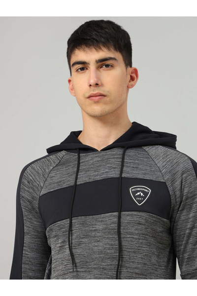 Technosport By Styli Contrast Panel Melange Fleece Hoodie