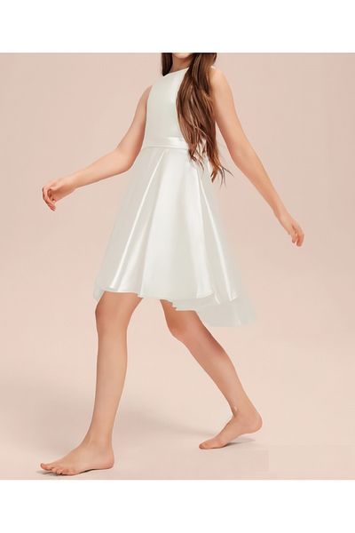 nsmkidslife Ecru Short Asymmetrical Girl's Dress - for Birthday Prom and Graduation
