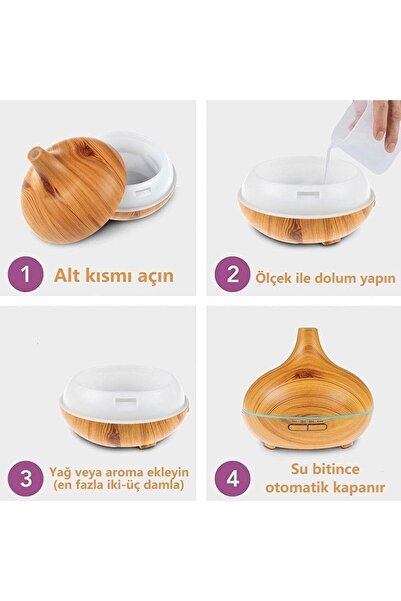 sonx Aroma Difüzörü Gece Işığı 7 Led Hava Nemlendirici Kumandalı Buhar Makinesi 500 ml