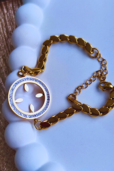 Nisankids سوار نسائي من الفولاذ المقاوم للصدأ 316L باللون الذهبي مع سلسلة الش...