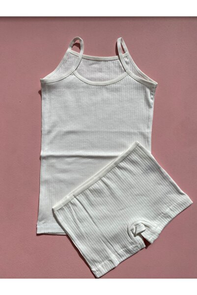 LEYNA BUTİK 6 Pieces Corded Cotton Undershirt and Shorts Set for Girls - Rope Strap