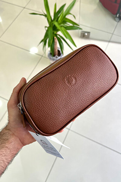 CüzCan Empiero Matte Tan - Genuine Leather Double Zipper Handbag (Handheld)