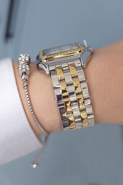 Daniel Klein Square Case Roman Numeral Gold/Metallic Women's Wristwatch - Zircon Stone Bracelet