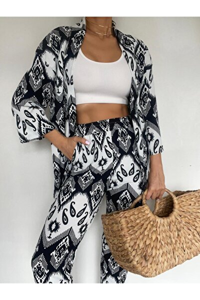 machiavelli Set kimono de vară pentru femei cu model albastru