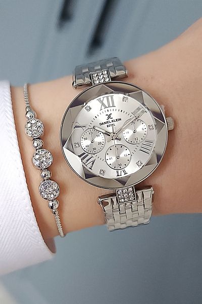 Daniel Klein New Model Cut Glass Steel Bracelet Metallic Women's Wrist Watch - Zircon Stone Bracelet