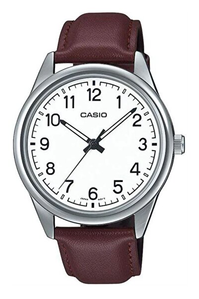 Casio Brown Leather Strap White Dial Men's Wristwatch