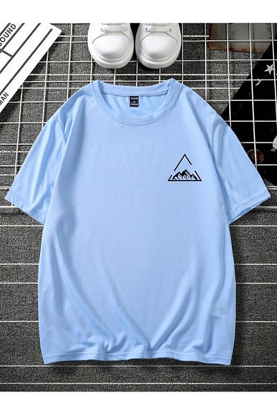 Boi Prisma Mountain Printed Minimal T-Shirt - Oversize Crew Neck Καλοκαιρινό χτενισμένο βαμβακερό μπλουζάκι
