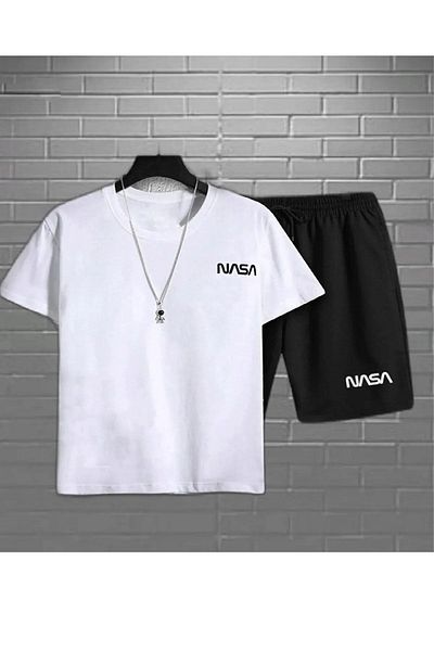 MOCHALAT CANDLES Σετ σορτς και μπλουζάκι της NASA - Μαύρο Σετ 2 NASASORTTSHIRT