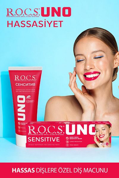 R.O.C.S. Rocs Uno Sensitiv Sensitive - Special for Teeth 74g Toothpaste and Calcium Full Protection Dental Mcn Set of 2