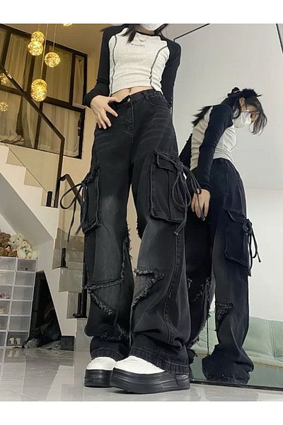 Köstebek Φαρδύ μαύρο τζιν με μοτίβο Cargo Pocket Star
