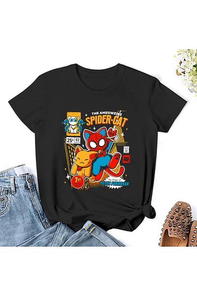Köstebek Adventure Spider and Cat Black Unisex Tshirt