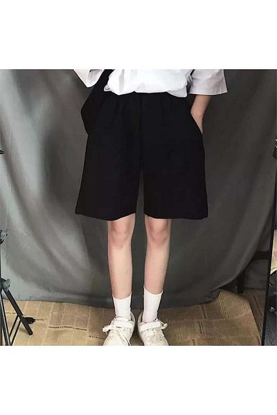 Köstebek Black Elastic Basic Combed Cotton Shorts