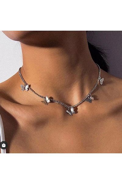 Köstebek Butterfly Collage Chain Necklace