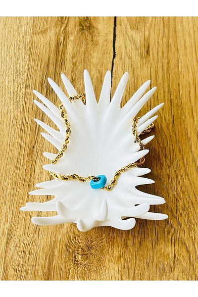 Çelik Steel necklace with Thick Chain and Blue Bead Detail
