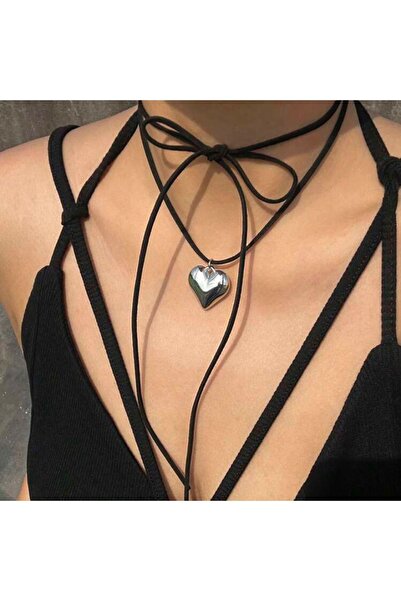 Karakedi Gri Kalp İpli Vintage Style Kolye