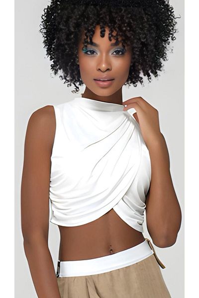 NİLMARK Degaje Collar and Gathered Side Crop Top