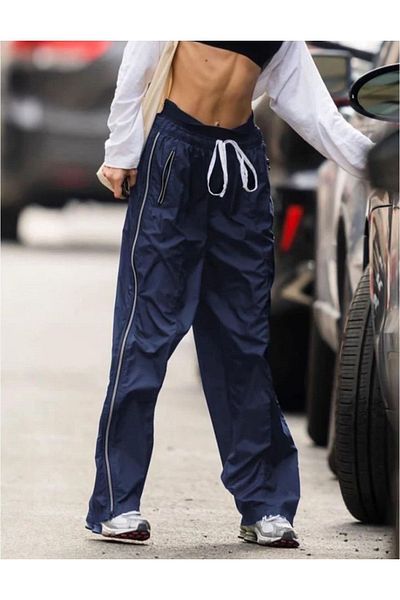 Köstebek Baggy Women's Casual Trousers with Waist Elastic White Stripe