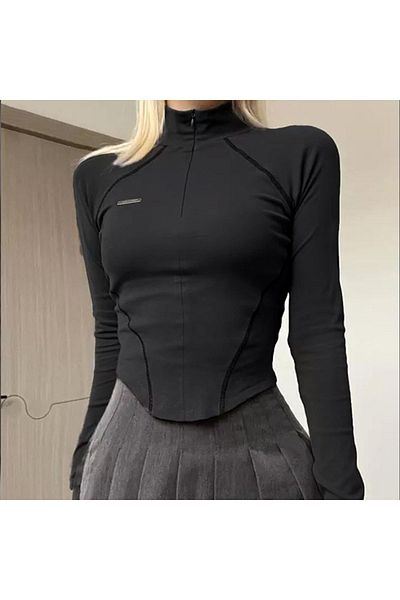 Köstebek Tricou corset cu mânecă lungă cu guler ridicat
