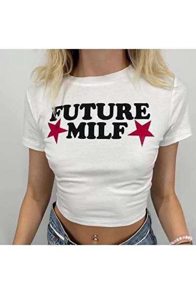 Köstebek Beyaz Future Milf Yarım Kısa Kollu T-shirt