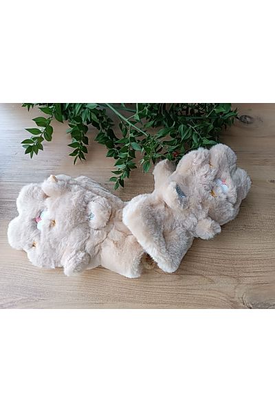 Blotch Winter Figured Baby Plush Neck Strap Camel Color Gloves