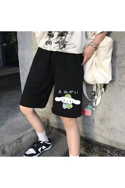 Köstebek Anime Cinnamoroll χτενισμένο βαμβακερό μαύρο σορτς Unisex