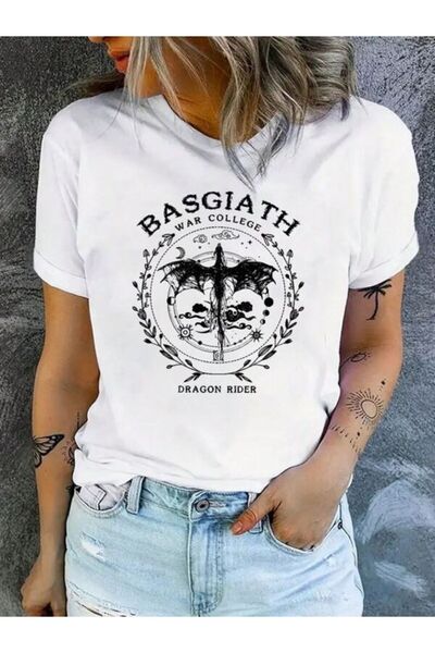 CLASSY.MODA تي شيرت نسائي من جيرسي واحد - تي شيرت أبيض مطبوع كبير الحجم بياقة...