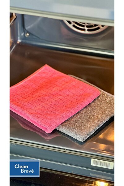 CleanBrave 2 Adet Çift Taraflı 40X40 Mikrofiber ve Telli Ovma Zor Kir ve Yağ ...