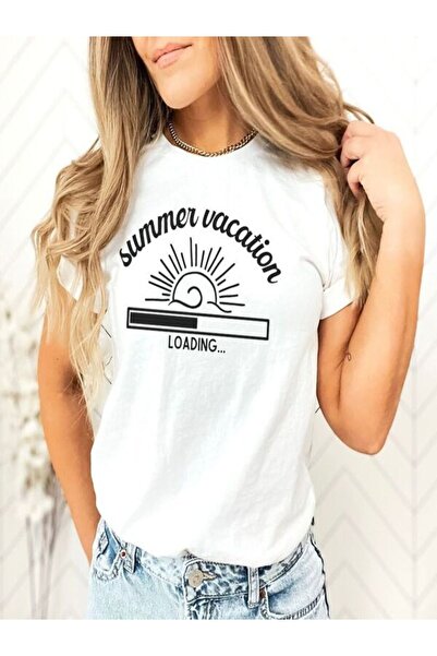 CLASSY.MODA تي شيرت نسائي من جيرسي واحد - تي شيرت أبيض مطبوع كبير الحجم بياقة...