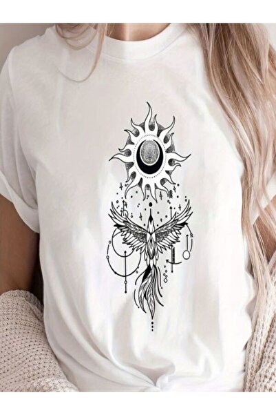 CLASSY.MODA تي شيرت نسائي من جيرسي واحد - تي شيرت أبيض مطبوع كبير الحجم بياقة...