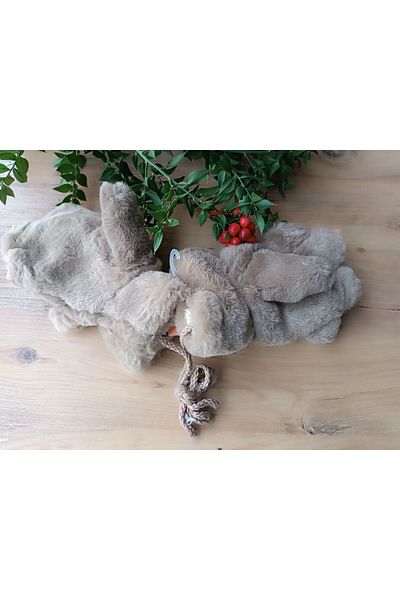 Blotch Winter Figured Baby Plush Neck Strap Brown Gloves