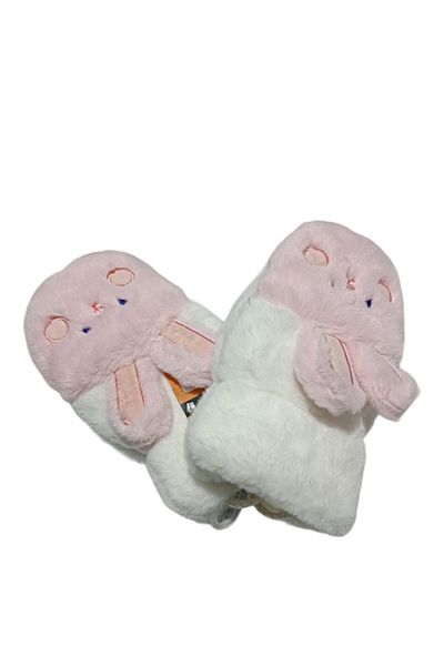 Blotch Winter Rabbit Detail Baby Plush Neck Strap Gloves